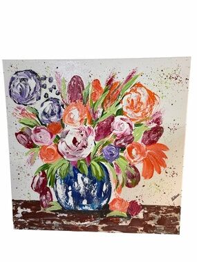 Original Artwork Acrylic on Canvas Vibrant Floral Bouquet Painting 20x20"